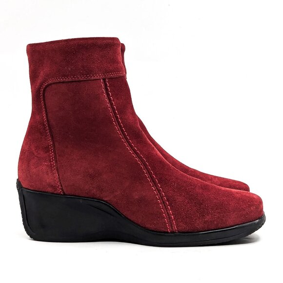 La Canadienne Women Tina Red Suede Wedge Ankle Zip Boots size 7 - Picture 5 of 10